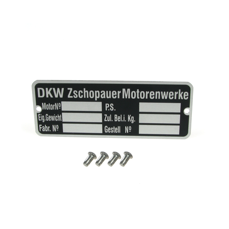 Typenschild mit 4 x Kerbnagel für DKW Zschopauer Motorenwerke